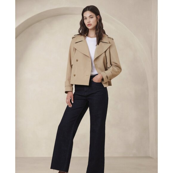 Banana Republic Factory Maverick Tan Oversized Short Trench Coat Women's XXL - Picture 2 of 11